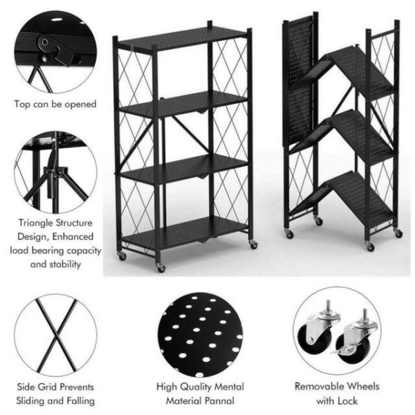 5 Layer Foldable Storage Rack Organizer with Wheel - Image 4