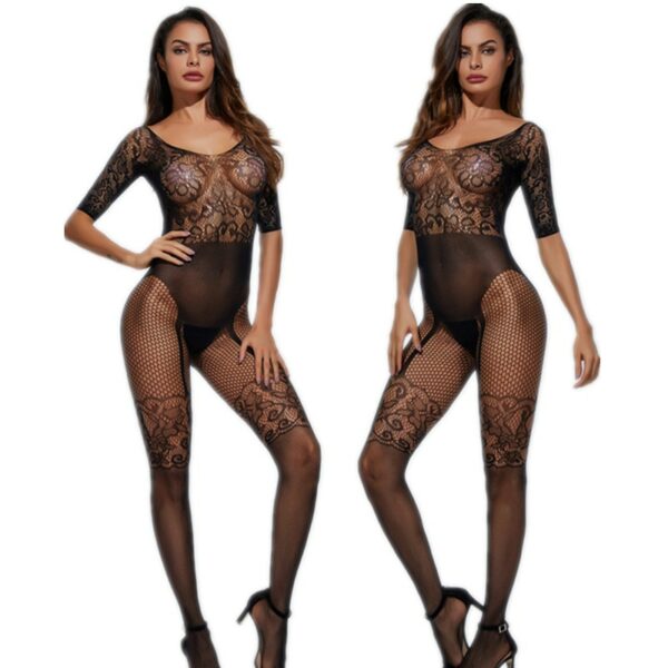 Fishnet Pattern High Waist Hollow Out Sexy Transparent Leggings - Image 4