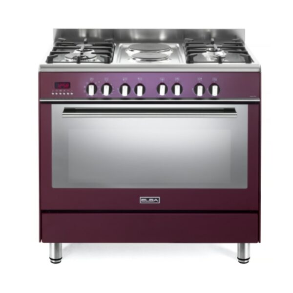 ELBA 4 Gas Burner + 2 Electric Plate Cooker with Electric Oven 90CM - Red
