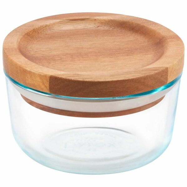 PYREX- WOODEN STORAGE 4CUP WLID